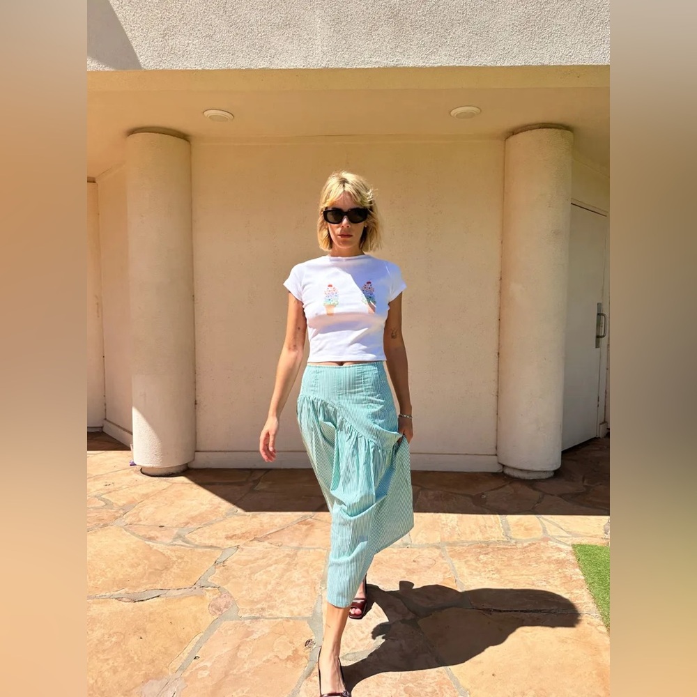 LISA SAYS GAH Maeve Midi Skirt in Green Stripe Size XS - Picture 10 of 11
